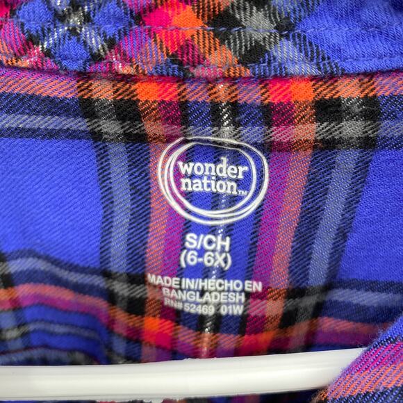 Wonder Nation Plaid Button Front Long Sleeve Shirt Blue Red Size Small 6/6X - Picture 3 of 7